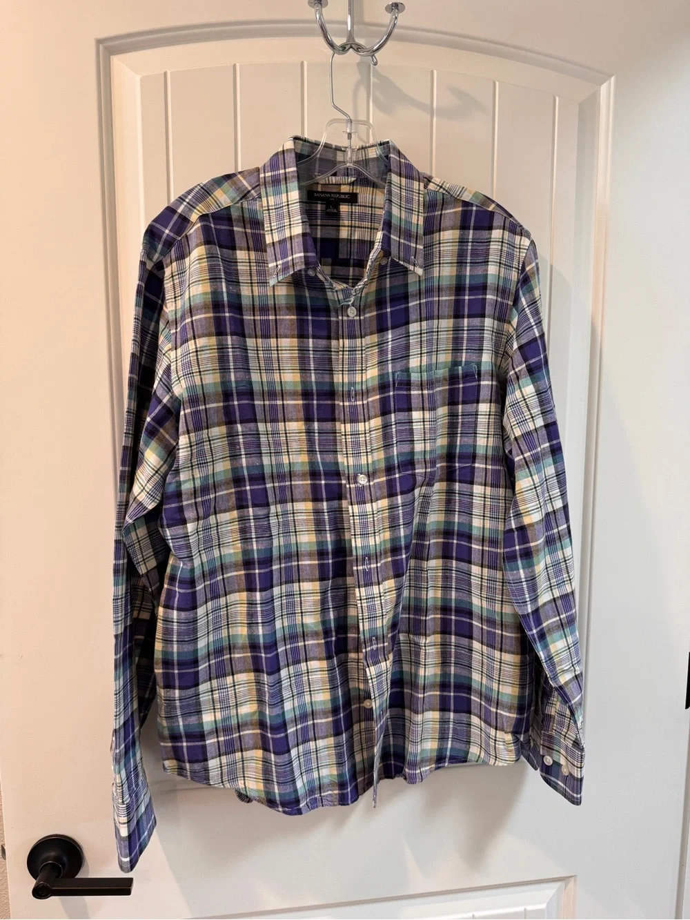 Banana Republic Plaid Button-Down Shirt in Purple, Green and White